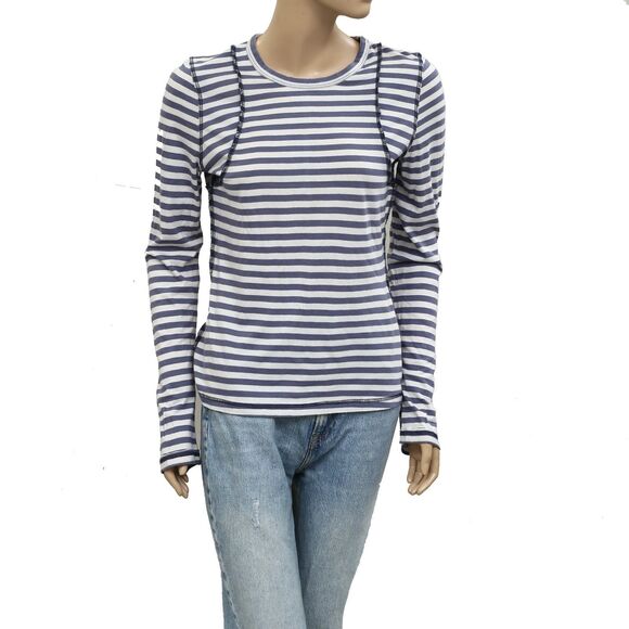 Anthropologie Pilcro The Teddy Tissue Tee Top Striped Print Long Sleeve S 283788 - Picture 5 of 8